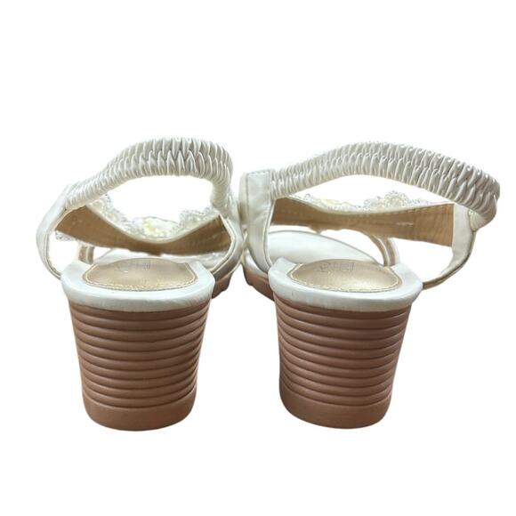 Shibever Womens 9.5 White Elastic Strap Open Toe Flower 2.25" Wedge Heel Shoes - Picture 5 of 6